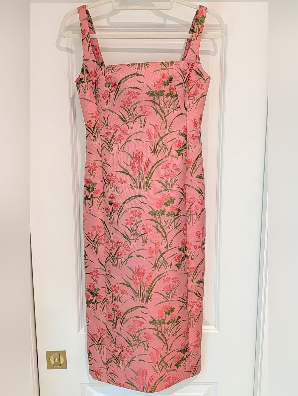 Cara Cara Pink Embroidered Floral Square-Neck Fitted Dress Size 0 NWOT